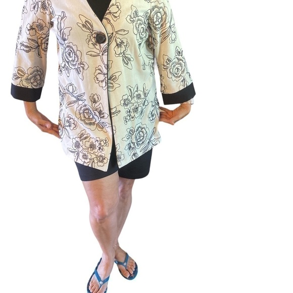 EMBROIDERED cardigan, 100% linen in black / white M/L- UKN brand-summer-preloved - Picture 8 of 8